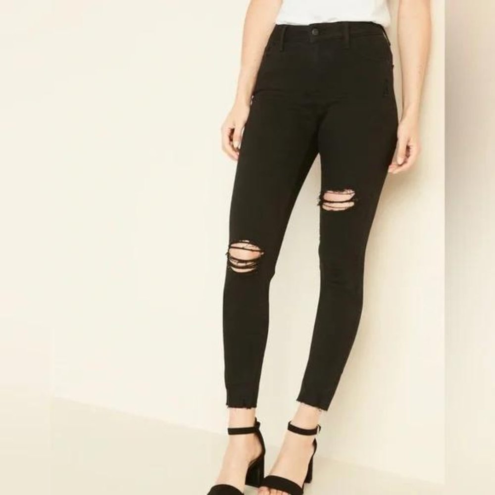 Mid-Rise Rockstar Super-Skinny Raw-Edge Ankle Jeans for Women - Picture 2 of 10